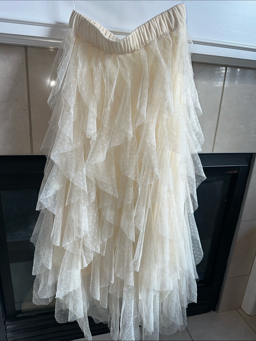 Altar'd State Cream Dot Mesh Ruffle Skirt